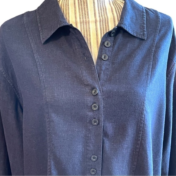 Christopher & Banks button down shirt, size 1X,linen/rayon blend,dusty navy blue - Picture 2 of 6